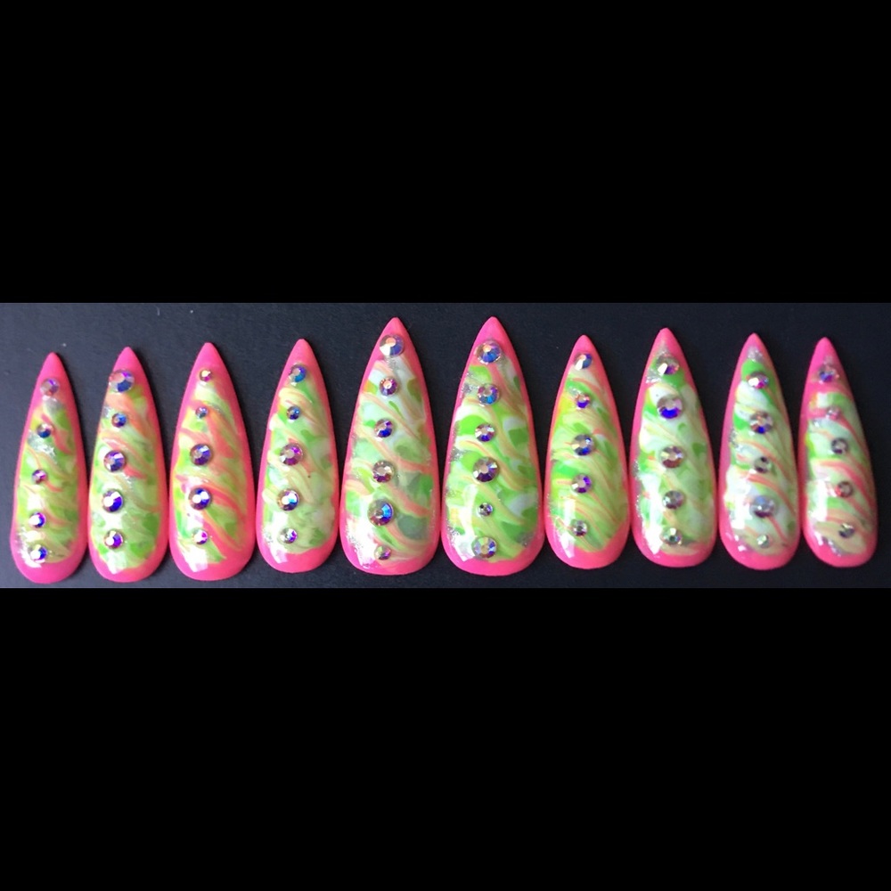 Pink Limenade Stiletto Press On Nails -Med